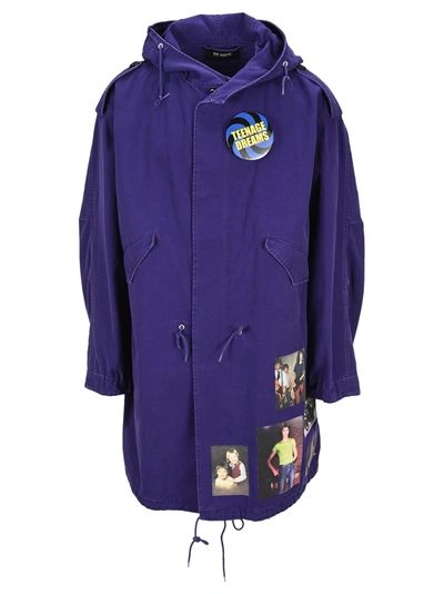 Shop Raf Simons Graphic Printed Hooded Coat In Purple
