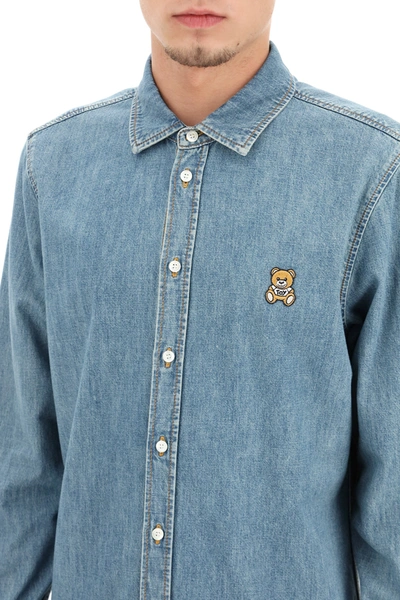 Shop Moschino Teddy Bear Chambray Shirt In Blue