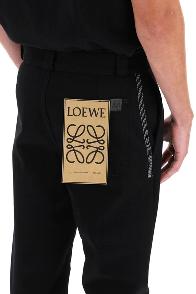 Shop Loewe Drill Cotton Pants In Black