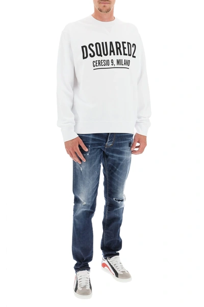 Dsquared2 Ribbed Crew-neck Cotton Sweatshirt With Long Sleeves In White