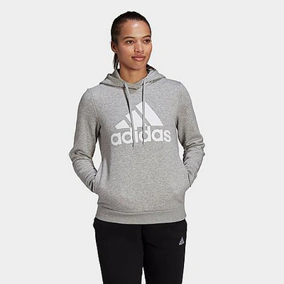Shop Adidas Originals Adidas Women's Loungewear Essentials Logo Fleece Hoodie In Medium Grey Heather/white