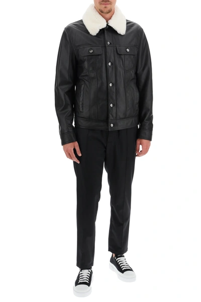 Shop Dolce & Gabbana Lambskin Aviator Jacket In Black