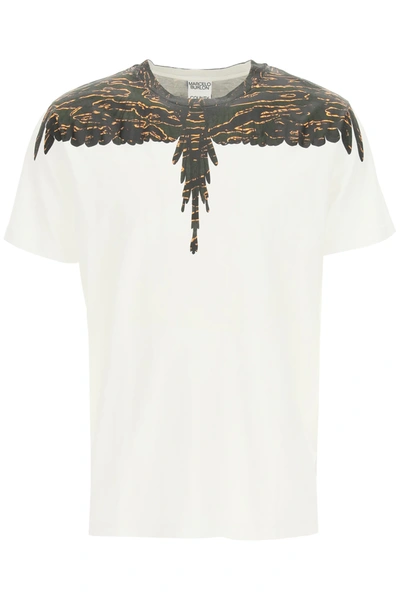 Shop Marcelo Burlon County Of Milan Wings T-shirt In White,black,orange,khaki