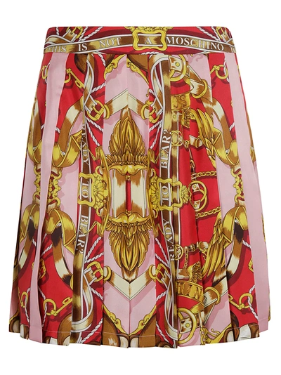 Shop Moschino Pleated Printed Short Skirt In Pink