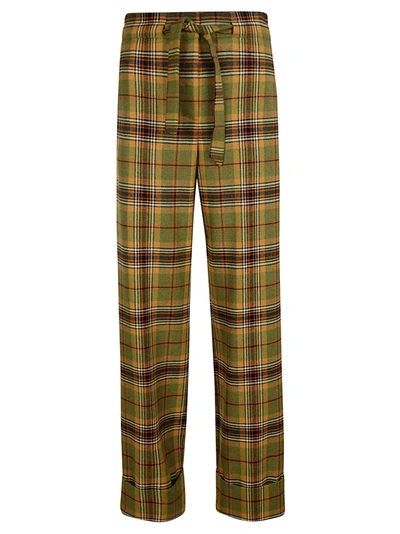 Shop Alberta Ferretti Tie-waist Checked Trousers In Green