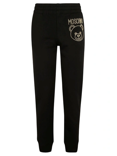 Shop Moschino Beaded Bear Logo Track Pants In Black