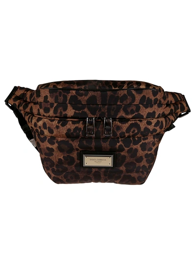 Shop Dolce & Gabbana Two-way Zip Logo Plaque Belt Bag In Leopard