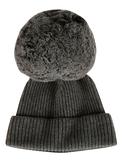 Shop Alberta Ferretti Pom Pom Detail Knit Beanie In Grey