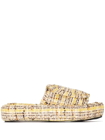 Shop Natasha Zinko Tweed-detail Open Toe Sandals In Yellow