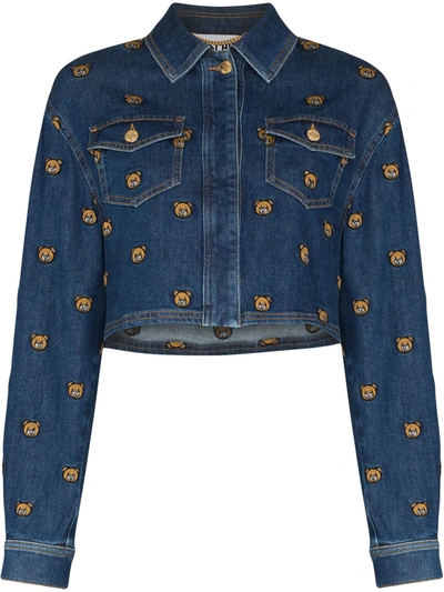 Shop Moschino Teddy Bear Embroidered Denim Jacket In Blau