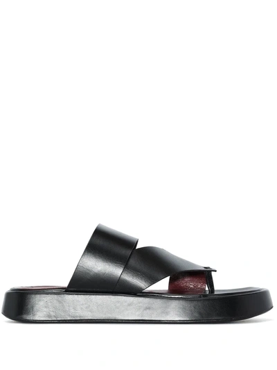 Shop Staud Fly Flatform Leather Sandals In Schwarz