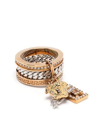 Shop Versace Crystal-embellished Charm Ring In Gold