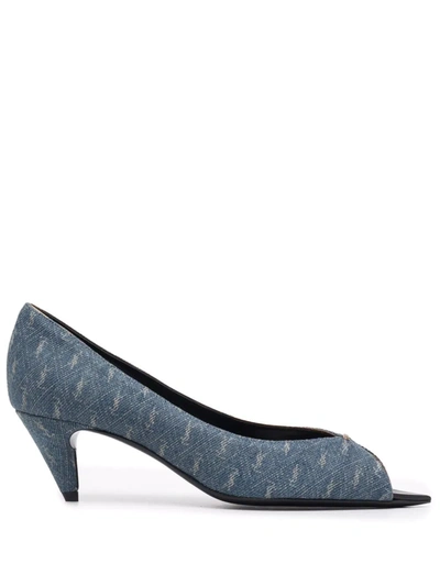 Saint Laurent Monogram-pattern Open-toe Sandals In Blau