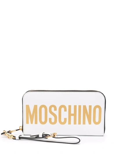 Shop Moschino Logo-print Leather Wallet In Weiss