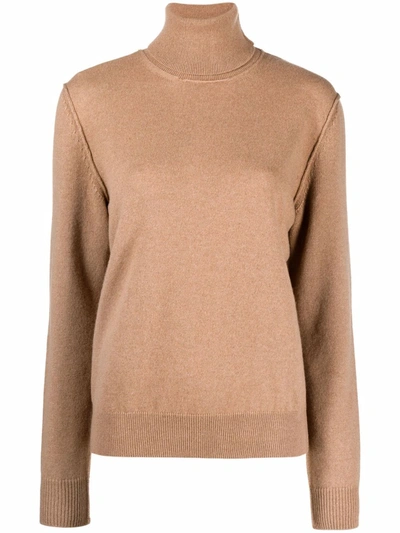 Shop Maison Margiela Roll-neck Knitted Long-sleeve Jumper In Nude