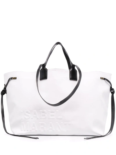 Shop Isabel Marant Wydra Embossed-logo Tote In Weiss