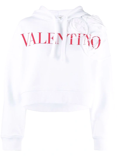 Shop Valentino Rose Blossom Cropped Hoodie In Weiss