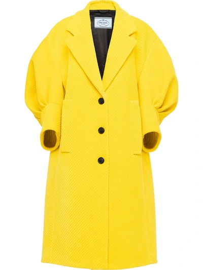Shop Prada Corduroy Puff-sleeve Coat In Gelb