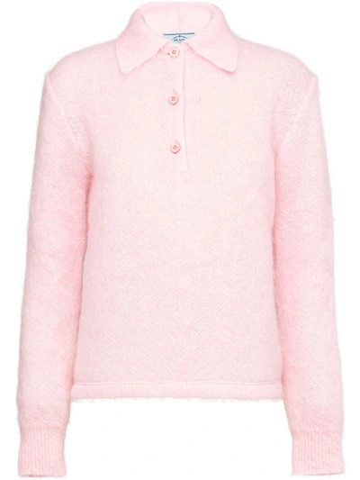 Shop Prada Mohair-knitted Polo Shirt In Rosa