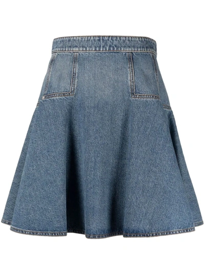 Shop Alexander Mcqueen Flared Denim Skirt In Blau