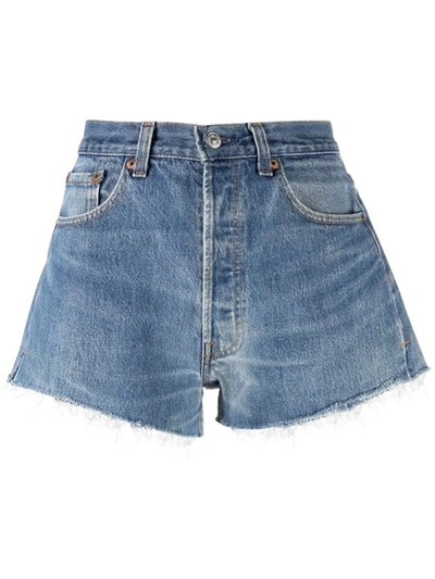 Shop Re/done Raw-edge Denim Shorts In Blau