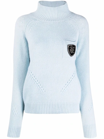 Shop Ermanno Scervino Patch-detail Roll Neck Sweater In Blau