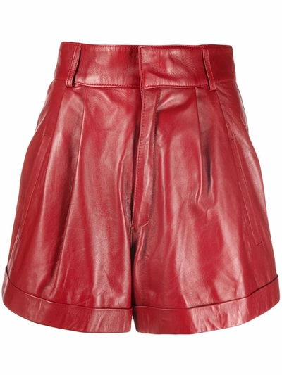 Shop Manokhi Pleat-detail Leather Shorts In Rot