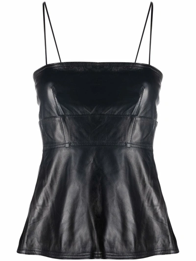Shop Manokhi Cut-out Leather Spaghetti-strap Top In Schwarz