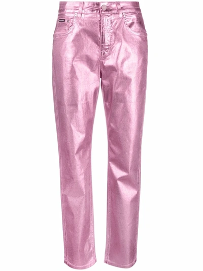 Shop Dolce & Gabbana Metallic Straight-leg Jeans In Rosa