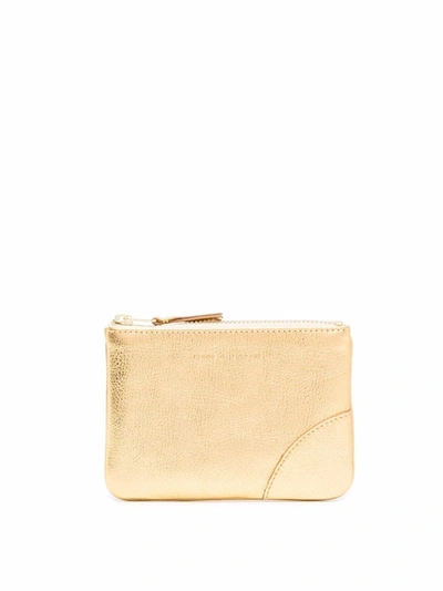 Shop Comme Des Garçons Small Logo-embossed Leather Pouch In Gold