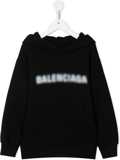 Shop Balenciaga Blurry Logo-print Hoodie In 黑色