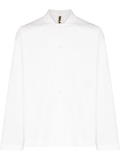 Shop Tekla Buttoned Poplin Pajama Shirt In 白色
