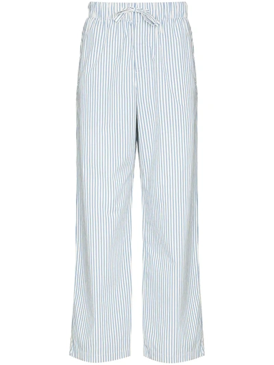 Shop Tekla Striped Drawstring Poplin Pajama Bottoms In White