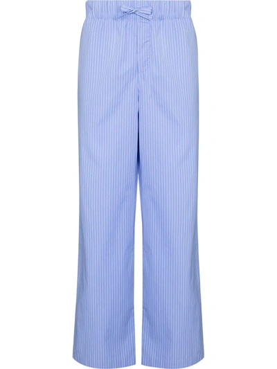 Shop Tekla Striped Drawstring Pajama Bottoms In Blue