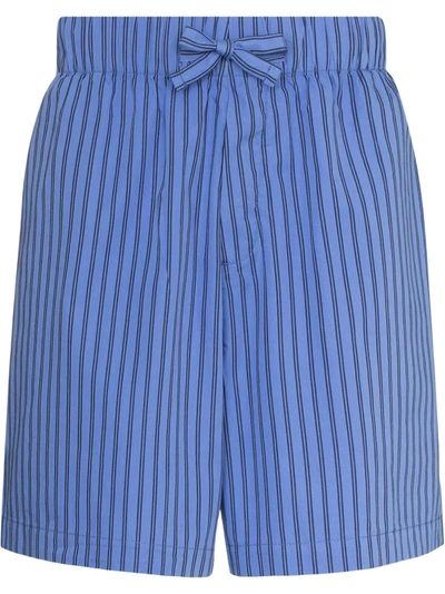 Shop Tekla Striped Drawstring Pajama Shorts In 蓝色