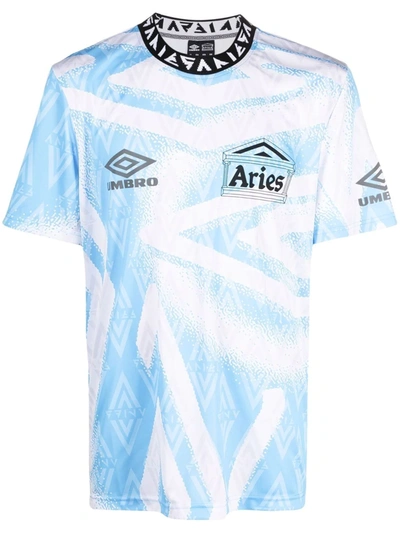 Shop Aries Logo-print Football T-shirt In 蓝色
