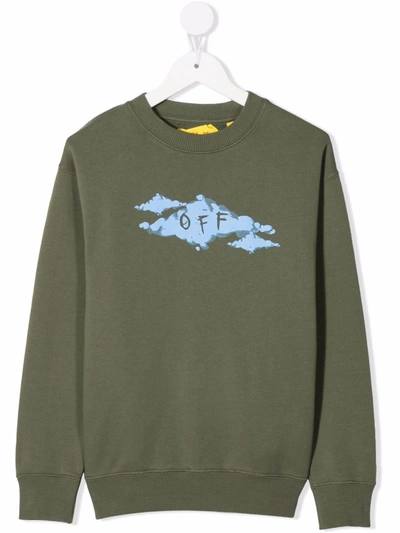 Shop Off-white Cloud Logo-print Cotton Sweatshirt In Green