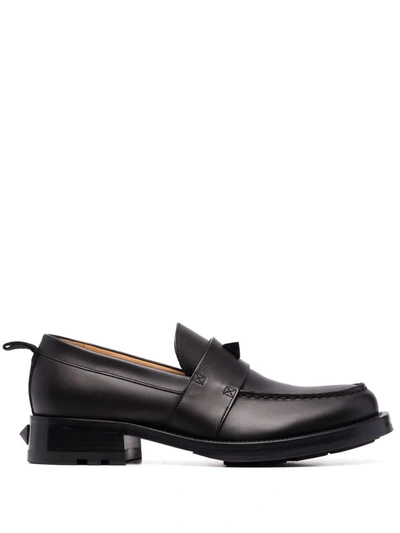 Shop Valentino Roman Stud Leather Loafers In Black