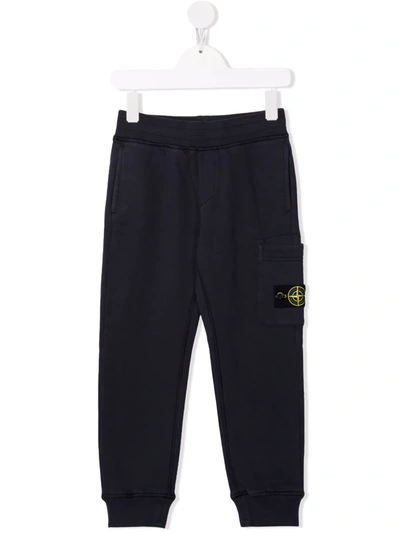 Shop Stone Island Junior Logo-patch Cotton Track Pants In Blue