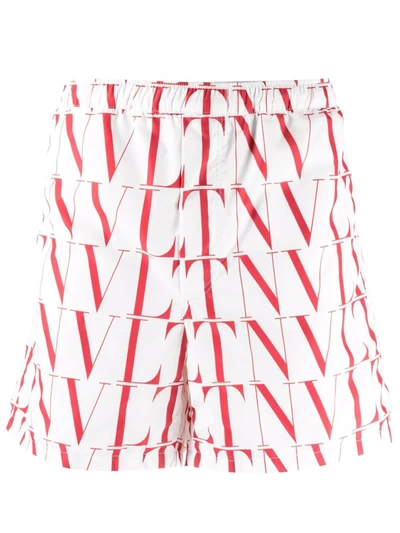 Shop Valentino Vltn-print Swim Shorts In Weiss