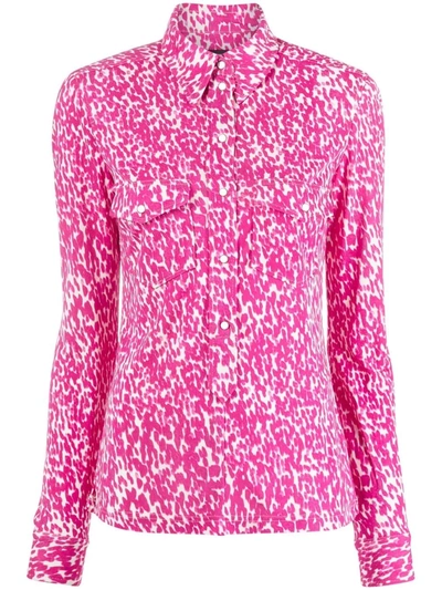 Shop Isabel Marant Painterly-print Button-up Shirt In Rosa