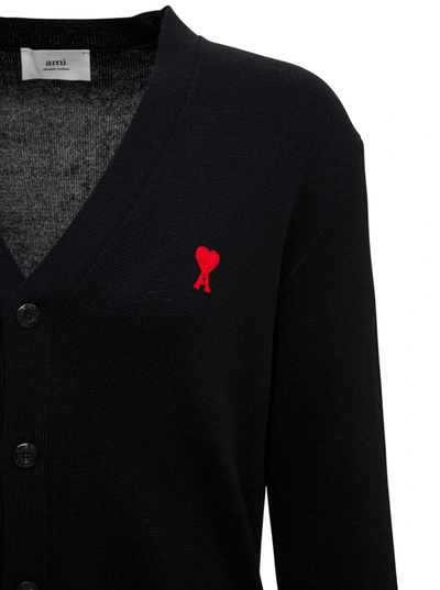 Shop Ami Alexandre Mattiussi Black Wool Cardigan With Logo