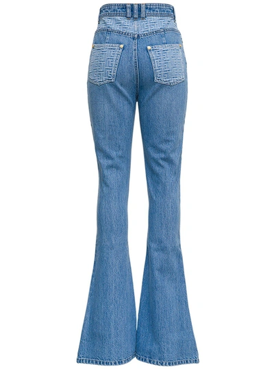 Shop Balmain Flared Denim Jeans With Logoed Inserts In Light Blue