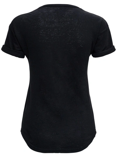 Shop Isabel Marant Étoile Black Linen T-shirt With Logo
