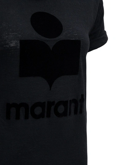 Shop Isabel Marant Étoile Black Linen T-shirt With Logo