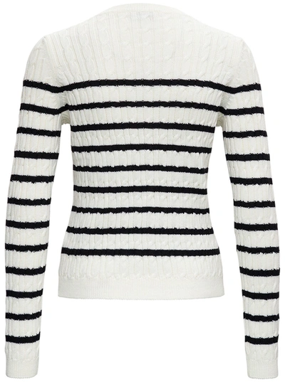 Shop Red Valentino Striped Wool Sweater With Bows Detail In White/black