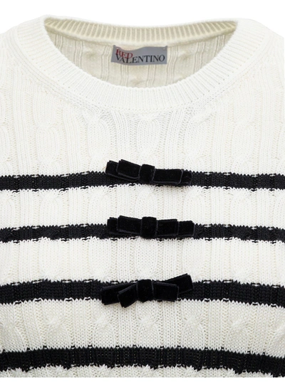 Shop Red Valentino Striped Wool Sweater With Bows Detail In White/black