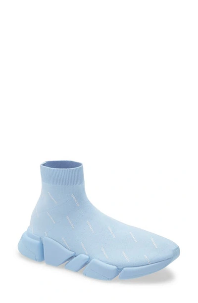 Shop Balenciaga Speed 2.0 Lt Logo Sock Sneaker In Soft Blue/ White