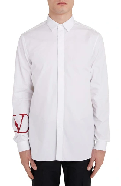 Shop Valentino Logo Graphic Slim Fit Shirt In White/ Red