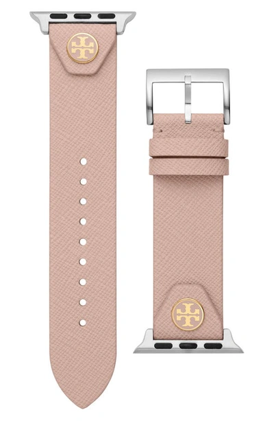 Shop Tory Burch The Studs Leather Apple Watch® Band In Blush Pink